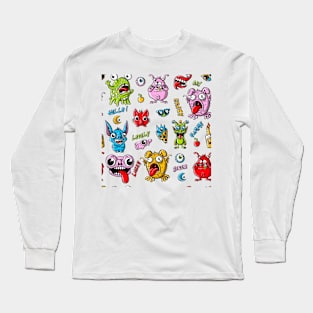 Funny monsters hand drawn cartoon characters Long Sleeve T-Shirt